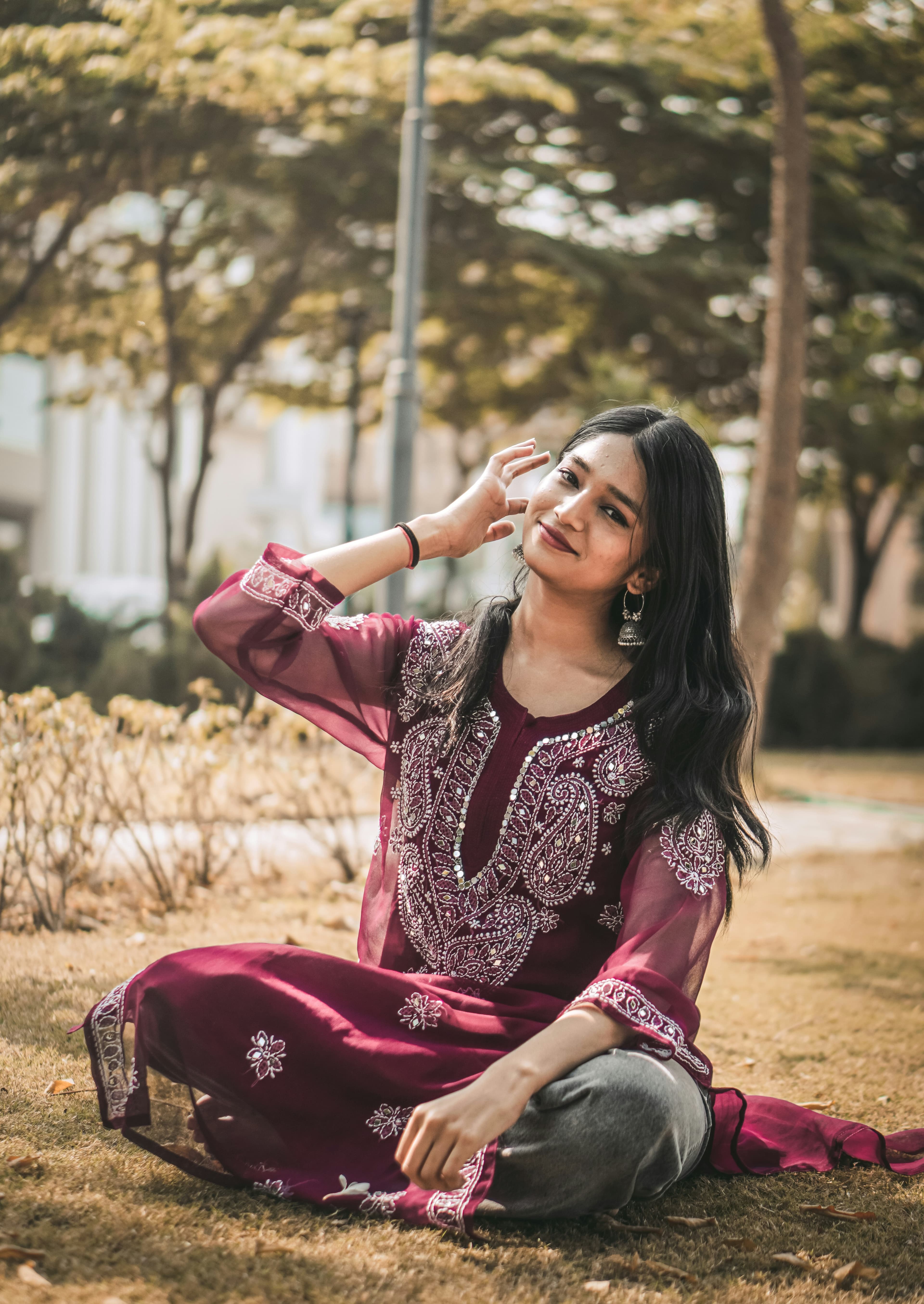 Woman in a straight-cut cotton kurti set